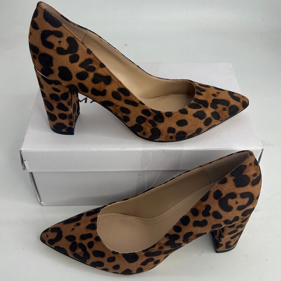NEW Marc Fisher Viviene Dark Brown Leopard Heels Size 7.5 Pointy Block Heel Pump - Picture 12 of 13